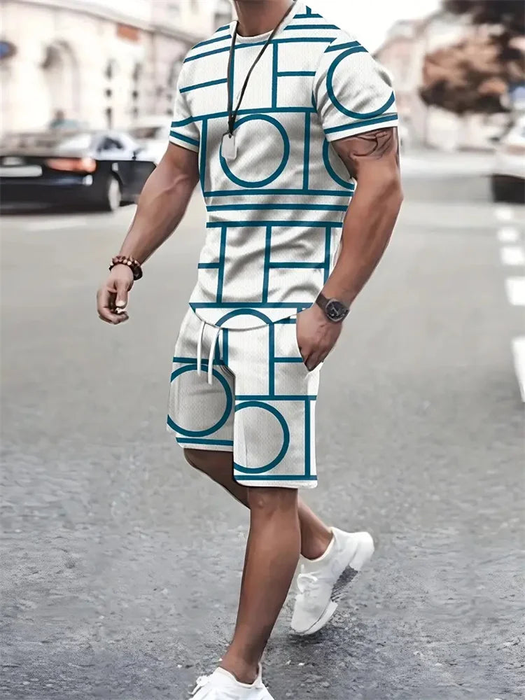 T-shirt a maniche corte da uomo nuova estate abbigliamento sportivo da viaggio all'aperto in due pezzi pantaloncini oversize abiti da allenamento