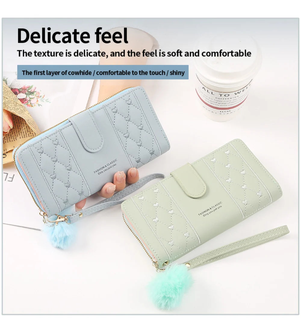 Portafoglio lungo da donna porta carte di credito in pelle Pu portamonete con cerniera Hasp di grande capacità portamonete Multi Card Organizer borsa da polso per cellulare