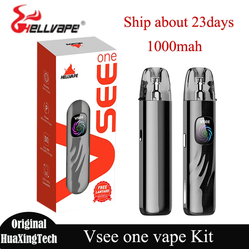Originale Hellvape Vsee One Kit Vape Pen 2ml Sistema pod vuoto Riempimento superiore 1000mah 30W Schermo dinamico 0.8ohm Bobina a rete E-Cigaretta
