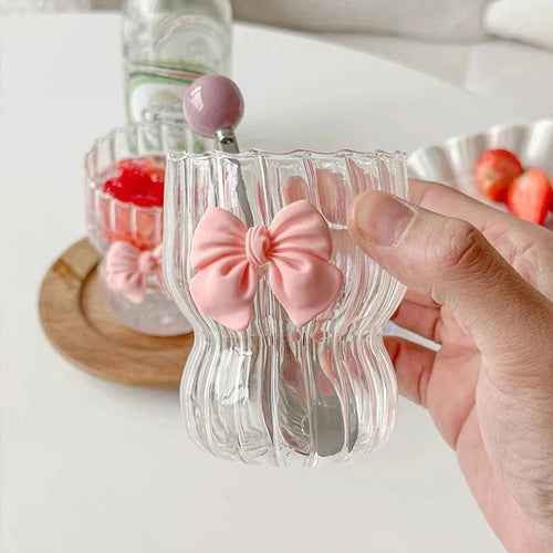 1 pz carino fiocco tazza di vetro tazze di acqua a strisce trasparenti tazza di caffè d'acqua a strisce per birra bevande al latte cocktail acqua potabile strumento