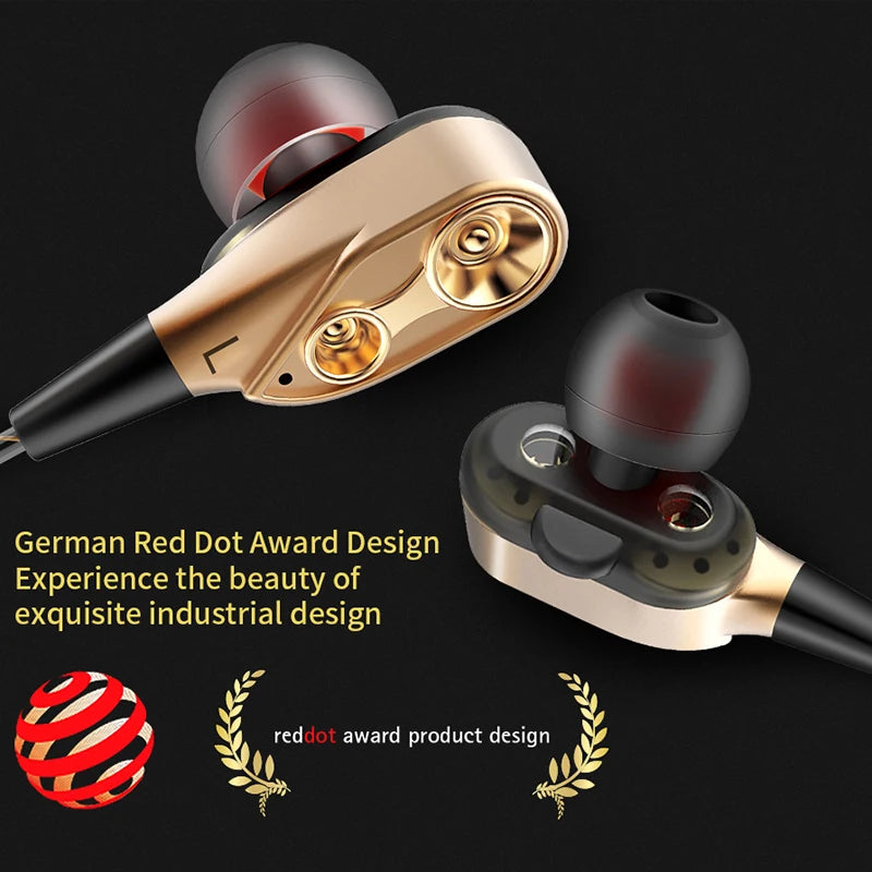 Cuffie a doppia bobina mobile AUX da 3,5 mm con microfono Cuffie dinamiche In-Ear Musica Giochi Sport Auricolari Bass Surround Suono scioccante