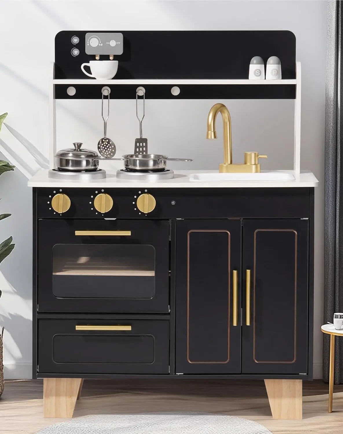 Robotime Play Kitchen Cucina per bambini in legno Fai finta di giocare con piano di lavoro in stile marmo Cucina giocattolo moderna per ragazze e ragazzi