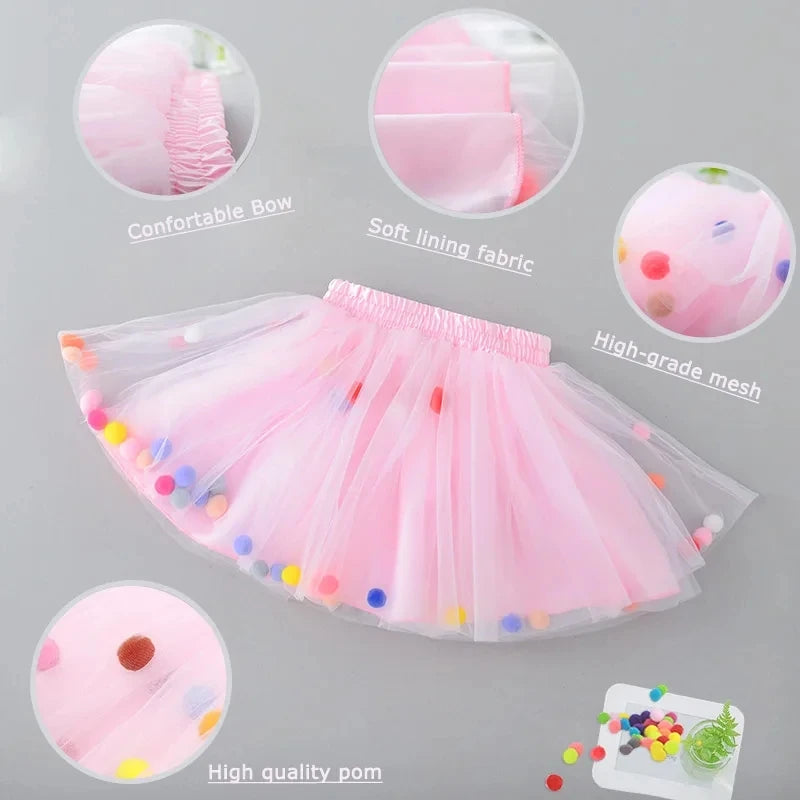 2024 Nuovo Arrivo Infantile Mulity Colorato Tulle Tutu Gonna Pom Pom Principessa Mini Vestito Abbigliamento Per Bambini Pettiskirt Vestiti Della Ragazza