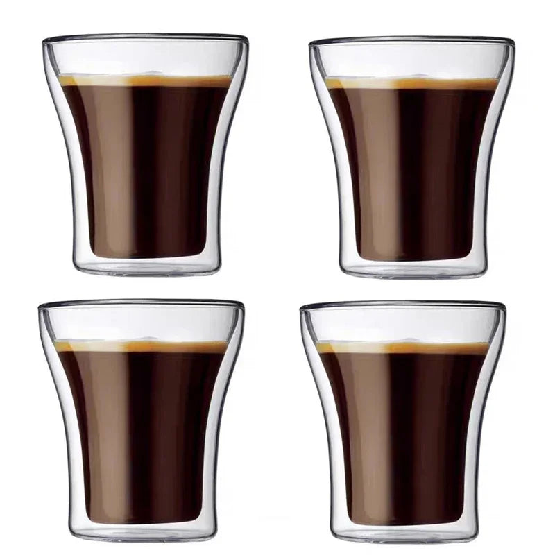 JUSTINLAU 1/2/4 Pezzi Tazza da Caffè in Vetro a Doppia Parete, Bicchiere Trasparente Termoisolante per Acqua, Tazza per Colazione, Bicchiere per Bevande Fredde, Boccale da Birra