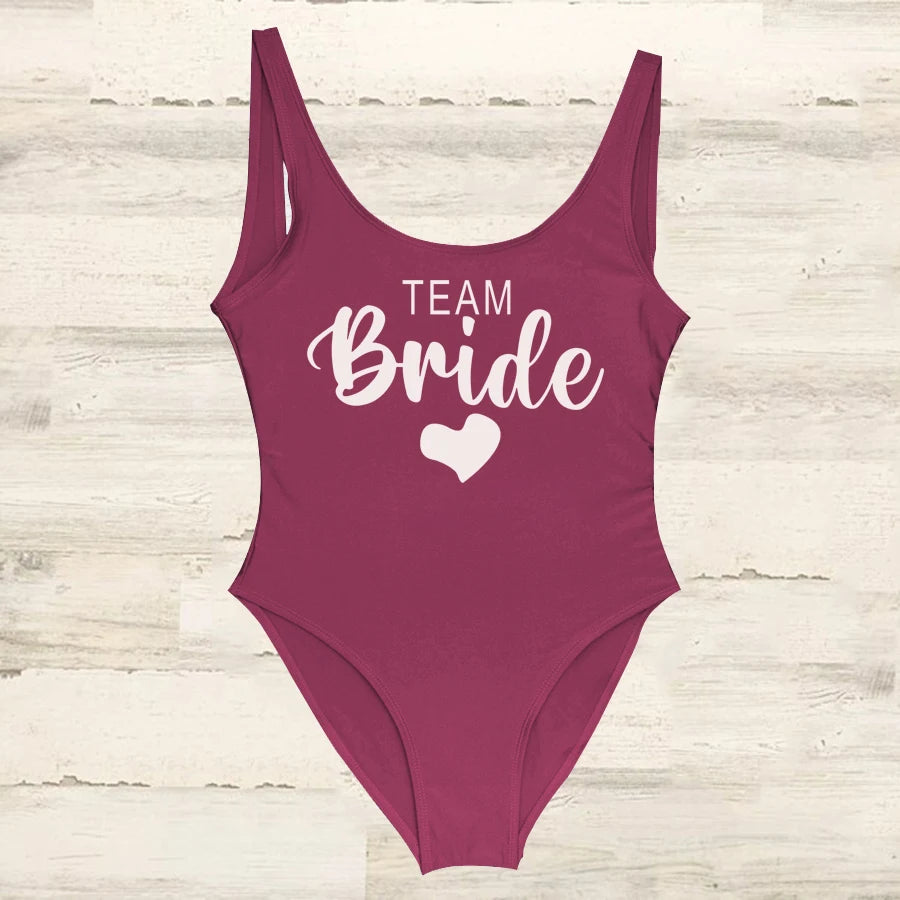 S-3XL costume da bagno intero donna Team Bride Summer Swimwear Higt Cut Low Back costume da bagno addio al celibato costume da bagno Beachwear