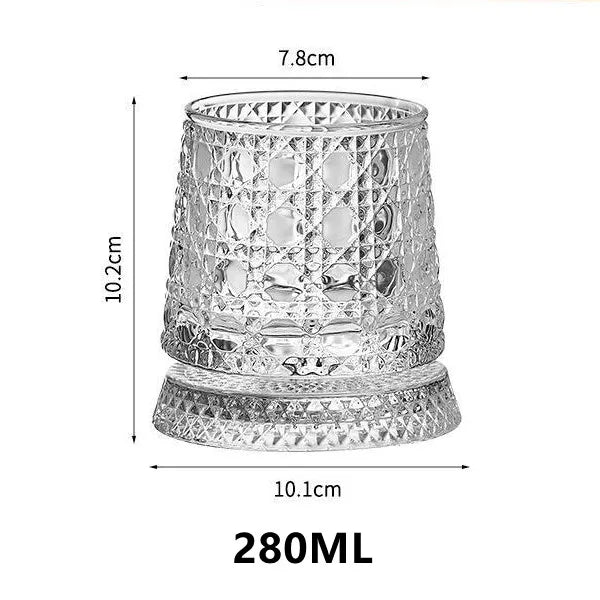 Bicchiere da whisky rotante da 280 ml Bicchiere da birra premium in cristallo creativo Tazza da liquore a rilievo con base dritta Stampo per bevande Bicchiere da vino