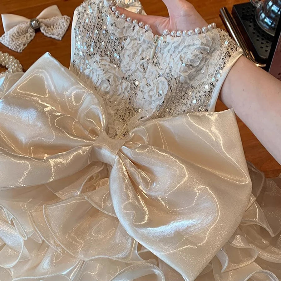 Abito da bambina per neonato, abito da principessa, fiocco grande per bambino, primo anno, compleanno, matrimonio, battesimo, festa infantile, abito tutu