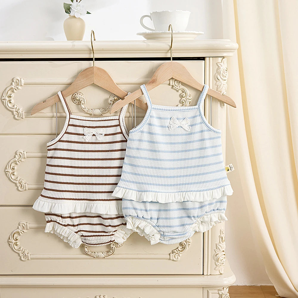 Set di canotta e Bloomer estivi per bambina 0-3 anni Elegante gilet e pantaloncini a righe Completo da 2 pezzi Abbigliamento per bambini carino