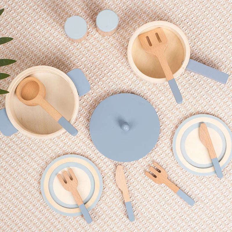 Giocattoli da cucina di simulazione per bambini in legno, giocattoli educativi per la prima educazione, vasi e padelle di simulazione, cibo, chef di giochi di ruolo