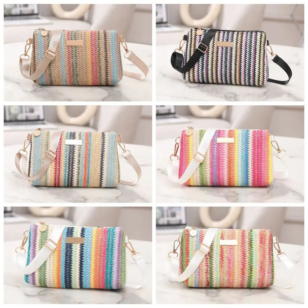 Borsa in tessuto arcobaleno colorato alla moda con tracolla regolabile, organizer da viaggio, borsa a tracolla per ragazze, borsa a tracolla portatile, gita casual