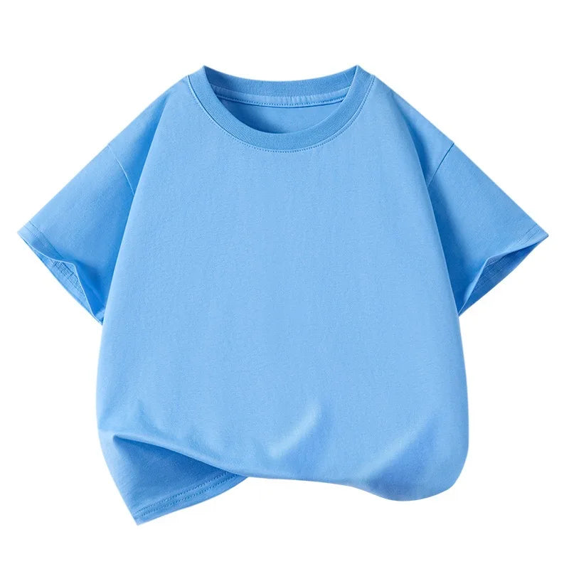T-shirt sportiva casual a maniche corte in puro cotone per bambini, tinta unita, girocollo, estiva, traspirante, morbida, per bambini