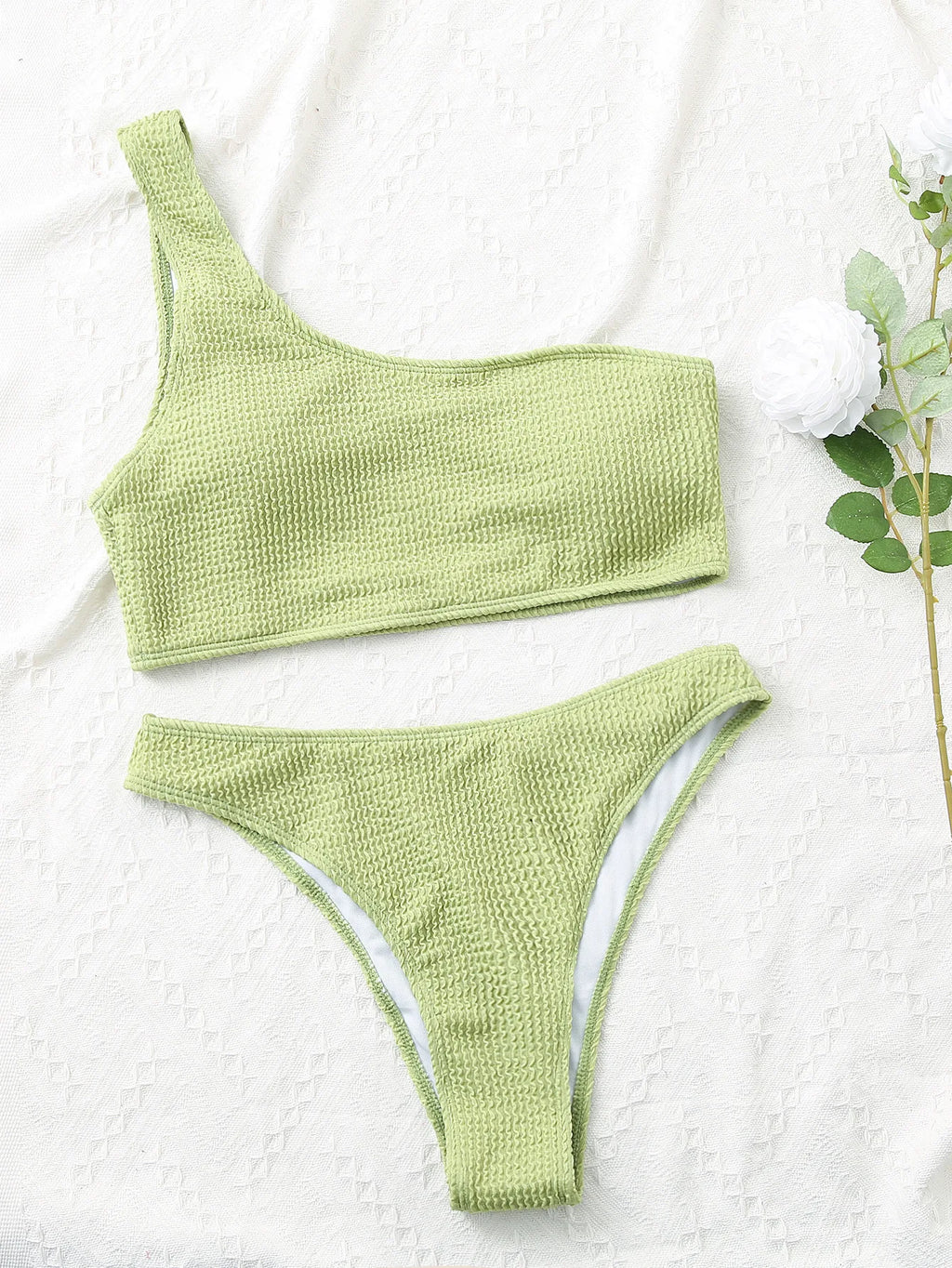 Costume da bagno bikini monospalla strutturato costume da bagno taglio alto costume da bagno solido donna moda brasiliana 2025