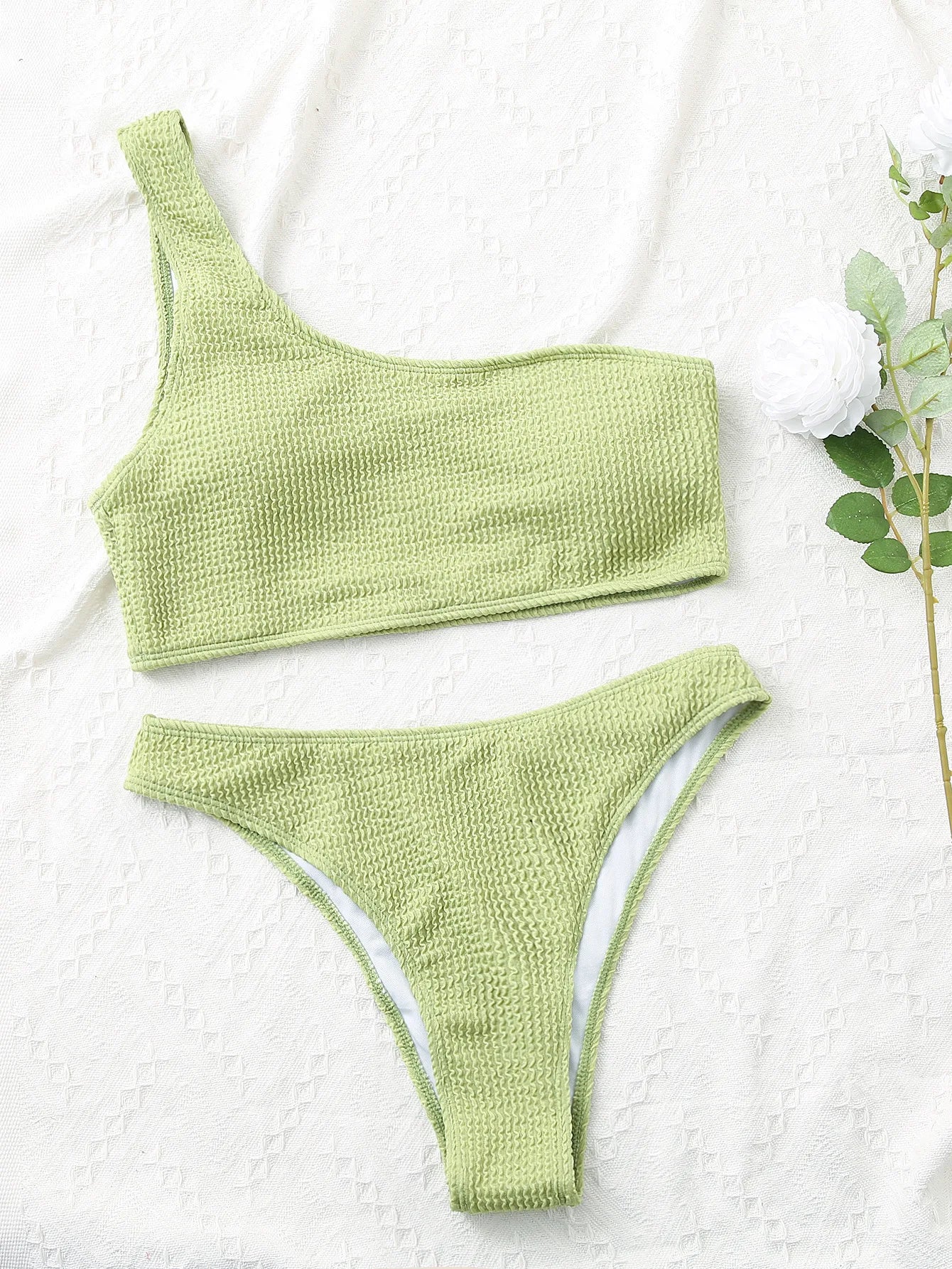 Costume da bagno bikini monospalla strutturato costume da bagno taglio alto costume da bagno solido donna moda brasiliana 2025