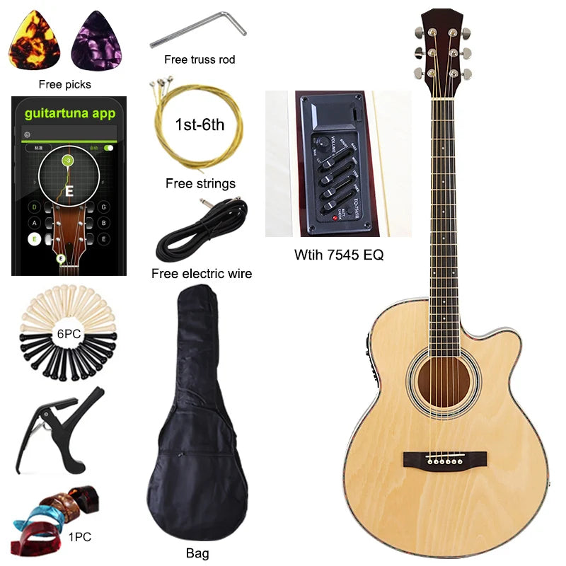 Chitarra elettrica acustica a corpo sottile Chitarra per principianti con Gig Bag gratuito Corda libera Colore bianco naturale Sunburst nero