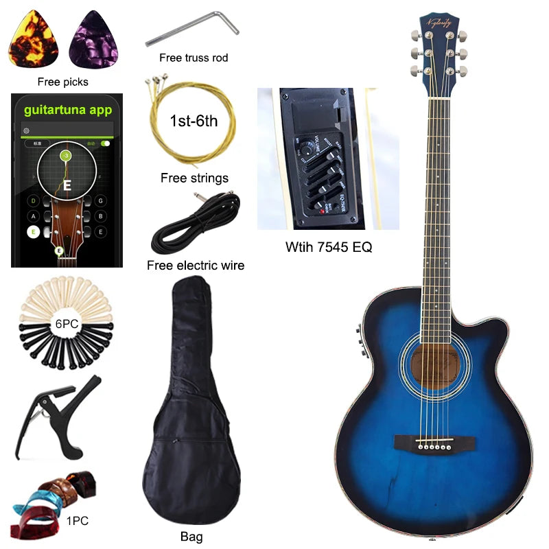 Chitarra elettrica acustica a corpo sottile Chitarra per principianti con Gig Bag gratuito Corda libera Colore bianco naturale Sunburst nero