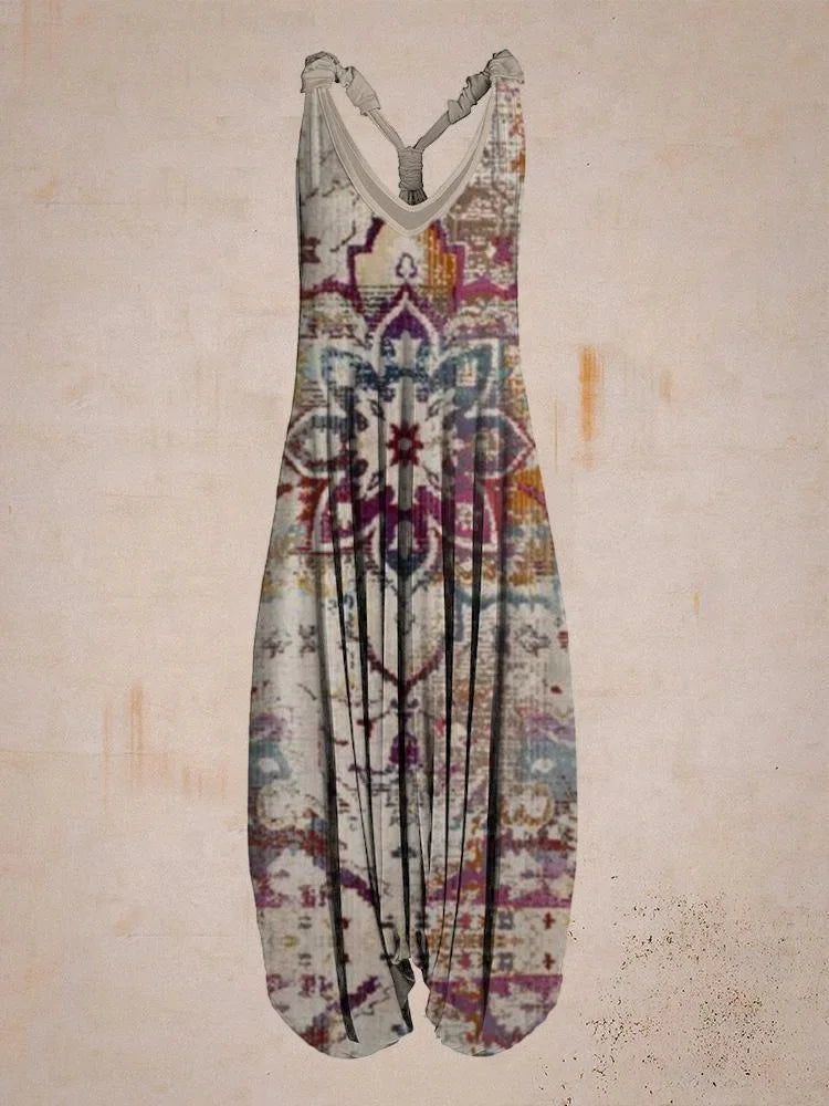 Tuta generale allentata bohémien a gamba larga Mandala etnico Stampa paisley vintage Pagliaccetti da donna Tutina harem senza schienale