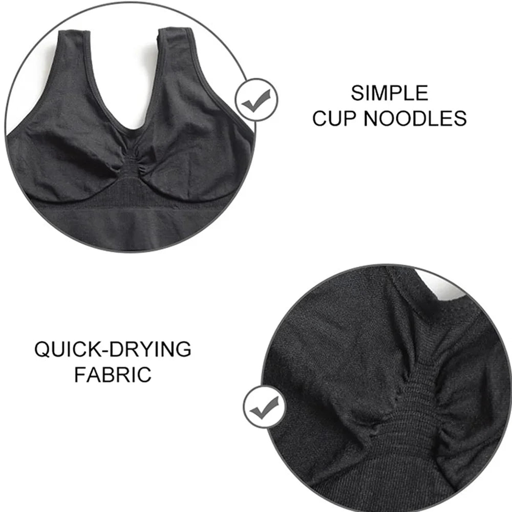 Reggiseni senza cuciture da donna Canotta Intimo Crop Top XXL 3XL Nero Colore puro Sport Palestra Corsa Fitness Yoga