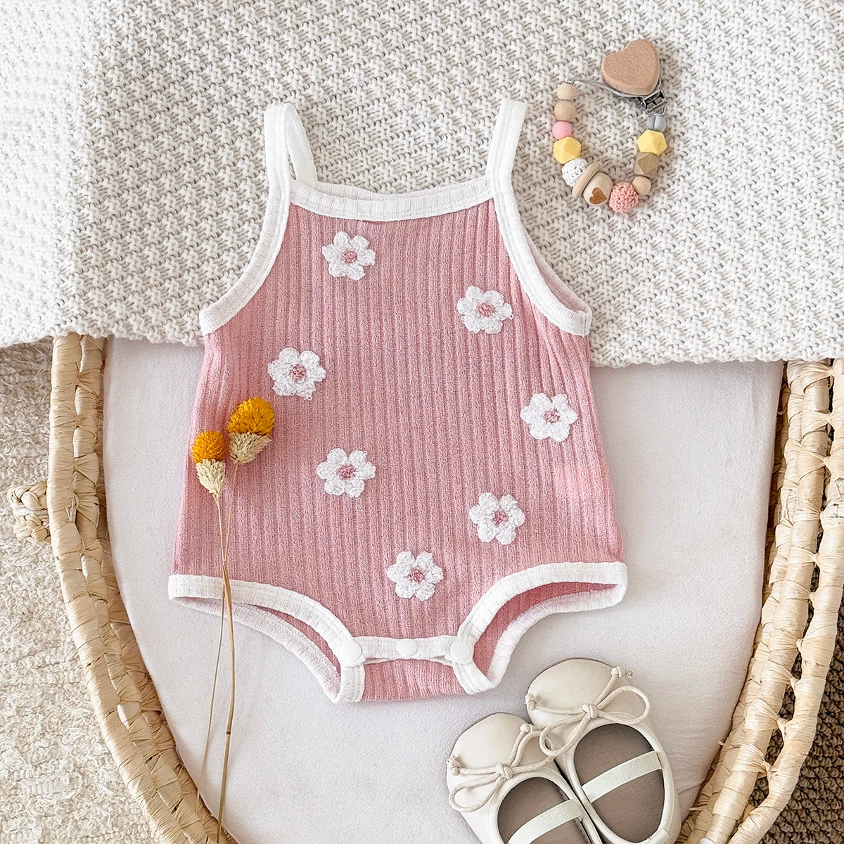 Tutina estiva per bambini con fiori rosa, traspirante, comoda, con bretelle, abbigliamento casual da spiaggia, adatto per 0-3 anni