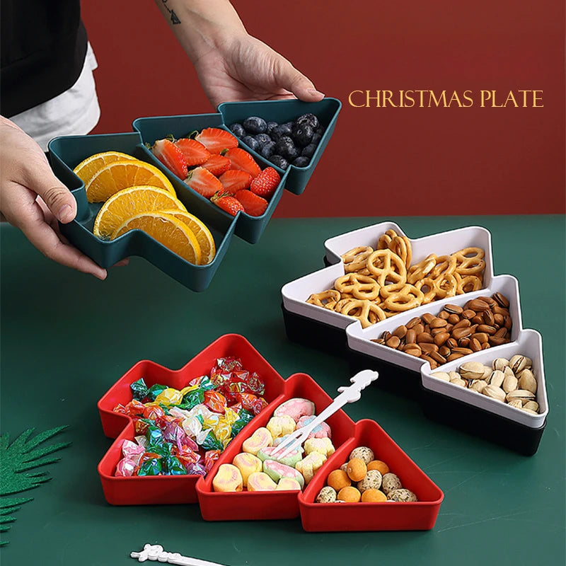 Forma dell'albero di Natale Soggiorno Caramelle Snack Noci Semi Frutta secca Piatto di plastica Piatti Ciotola Piatti colazione Vassoio Stoviglie