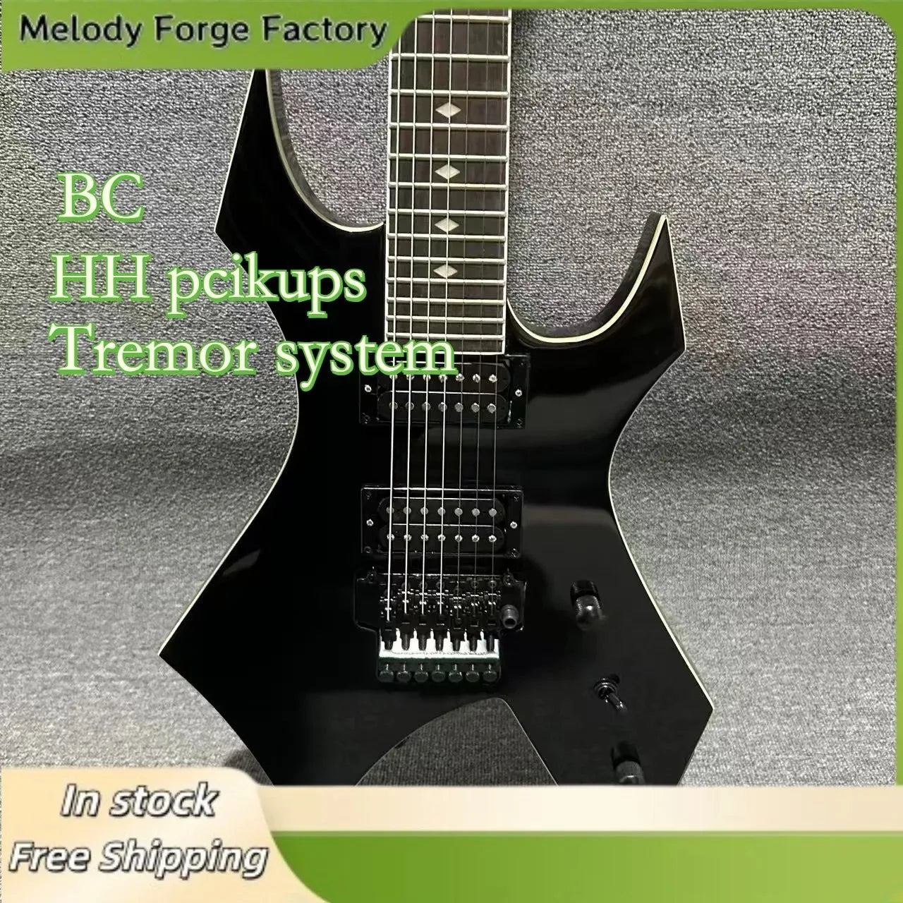 Chitarra Elettrica BC a 6 Corde Forma W, Tastiera in Palissandro Nero, Pickup HH, Doppio Meccanismo di Accordatura, per Chitarristi Professionisti