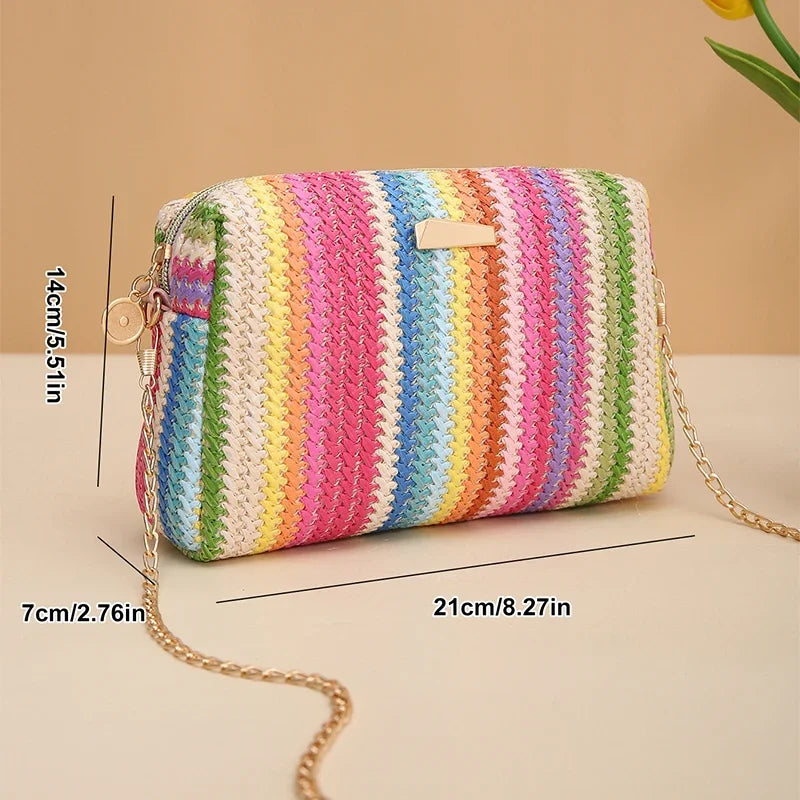 Borsa di paglia da donna in maglia di Rattan borsa da spiaggia con catena estiva piccola borsa e borsa a tracolla da donna borsa a tracolla con Design da viaggio