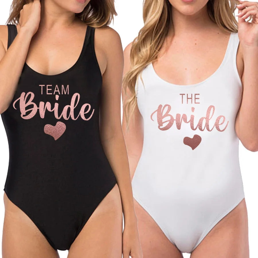 S-3XL costume da bagno intero donna Team Bride Summer Swimwear Higt Cut Low Back costume da bagno addio al celibato costume da bagno Beachwear