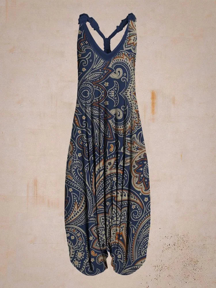 Tuta generale allentata bohémien a gamba larga Mandala etnico Stampa paisley vintage Pagliaccetti da donna Tutina harem senza schienale