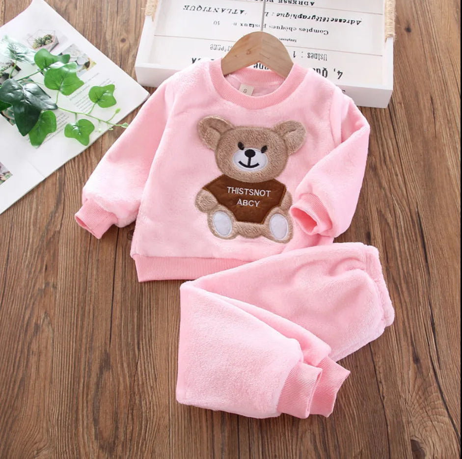 Nuovo inverno set di abbigliamento per bambini autunno ragazzi ragazze cotone spesso caldo maglione con cappuccio cartone animato orso carino tre pezzi vestito per bambini 0-4 anni