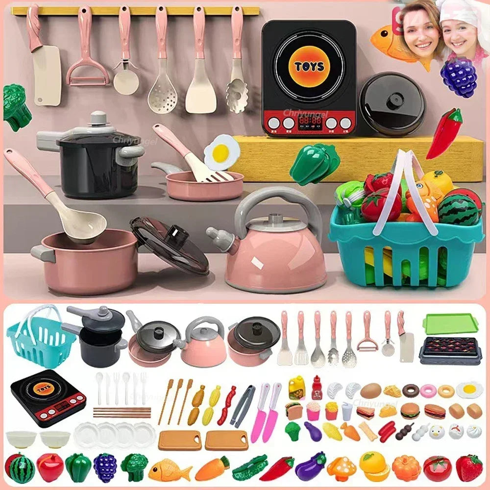 Set di giocattoli da cucina per bambini 92/86/69/59 pezzi Kit di accessori da cucina da gioco con pentole da gioco Fai finta di cibo Giocattolo da cucina Regalo per ragazze e ragazzi