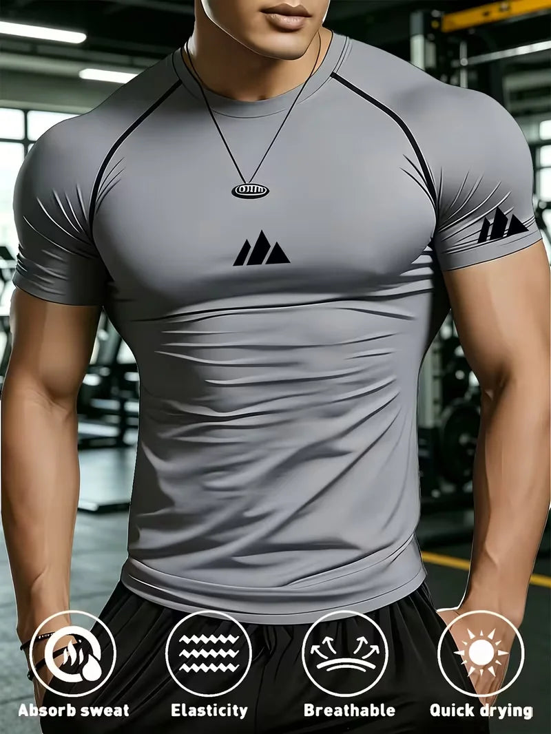 Nuova T-shirt da palestra aderente da uomo, traspirante, anti-sudore e ad asciugatura rapida, adatta per palestra, basket, corsa e ciclismo