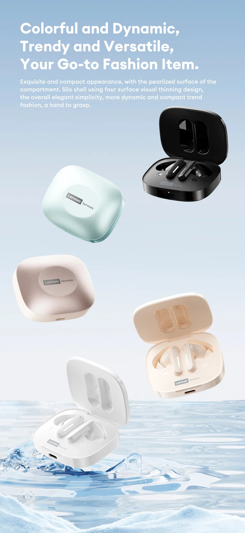 Nuovo Lenovo LE209 Aggiornamento Wireless Bluetooth 6.0 Auricolare con cancellazione del rumore Cuffie sportive 30H Batteria a lunga durata Cuffie con microfono