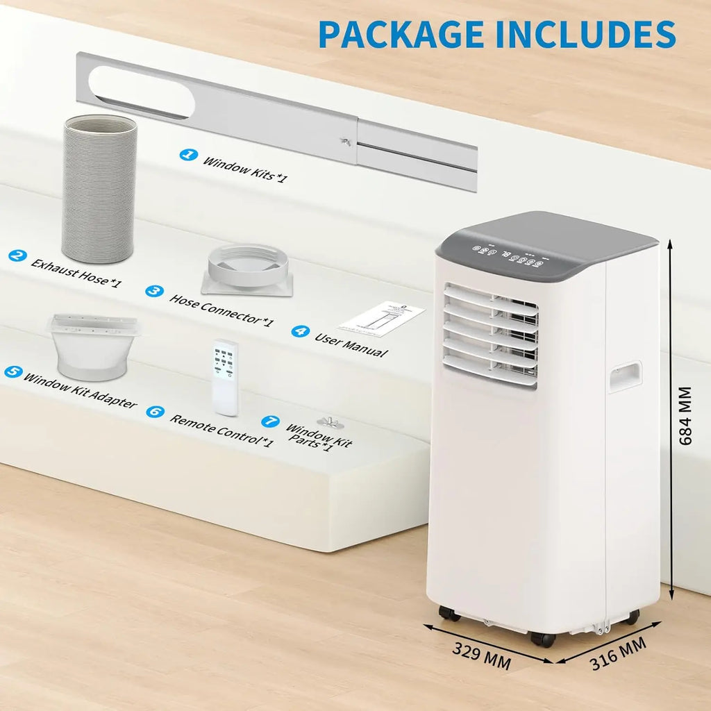 Condizionatore d'aria portatile da 8.000 BTU, raffredda fino a 350 piedi quadrati, unità AC portatile 3-IN-1 a risparmio energetico con modalità ventilatore e deumidificatore