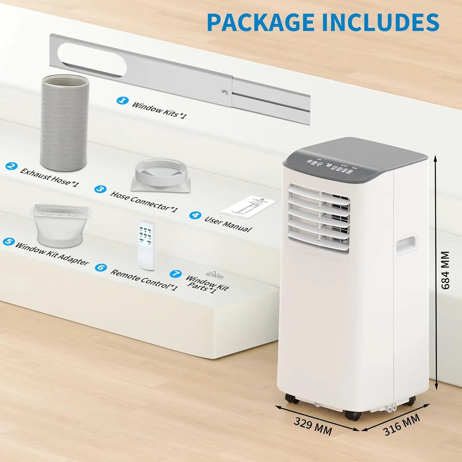 Condizionatore d'aria portatile da 8.000 BTU, raffredda fino a 350 piedi quadrati, unità AC portatile 3-IN-1 a risparmio energetico con modalità ventilatore e deumidificatore