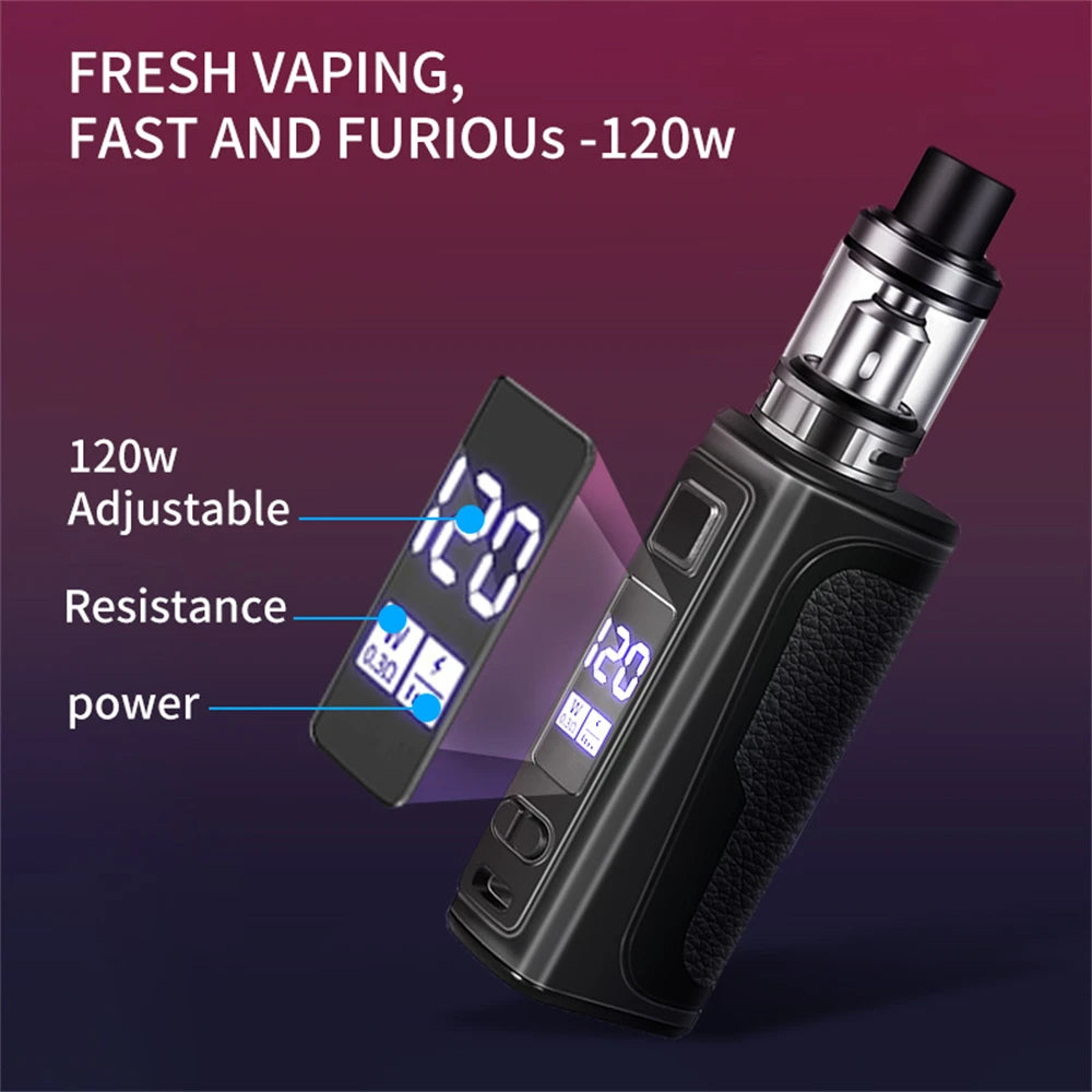 Sigaretta elettronica 120W Box Mod Vape Kit Batteria incorporata da 2200 mAh Serbatoio da 2,5 ml Schermo OLED Sigaretta elettronica Vaper Pen Vaporizzatore Vapor