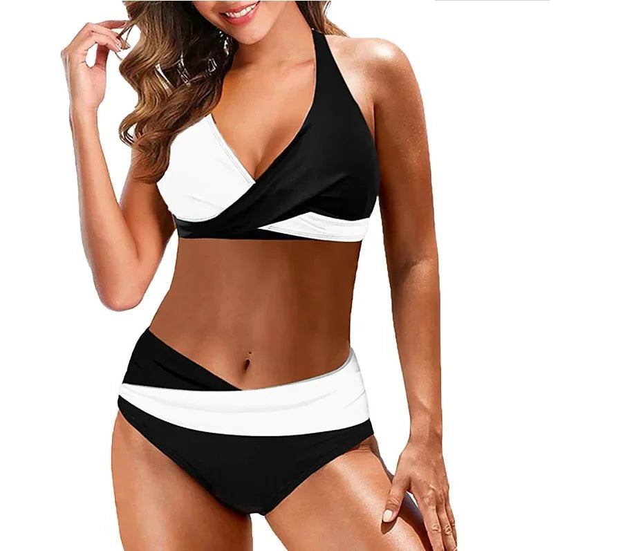 Costume da bagno bikini a vita alta da donna, due pezzi stampato, con pantaloncini, novità di tendenza per la stagione