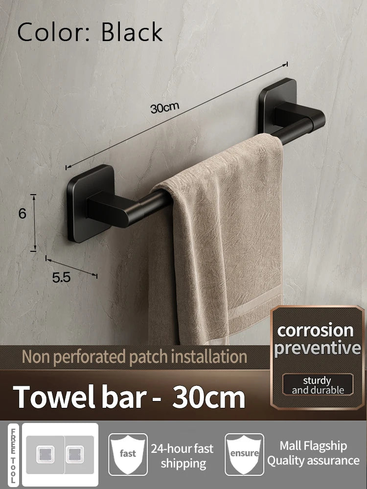 Bathroom Towel Holder Without Drilling Bathroom Black Towel Rack Towel Bar Self-Adhesive Bathroom Towel Rack Towel Rail