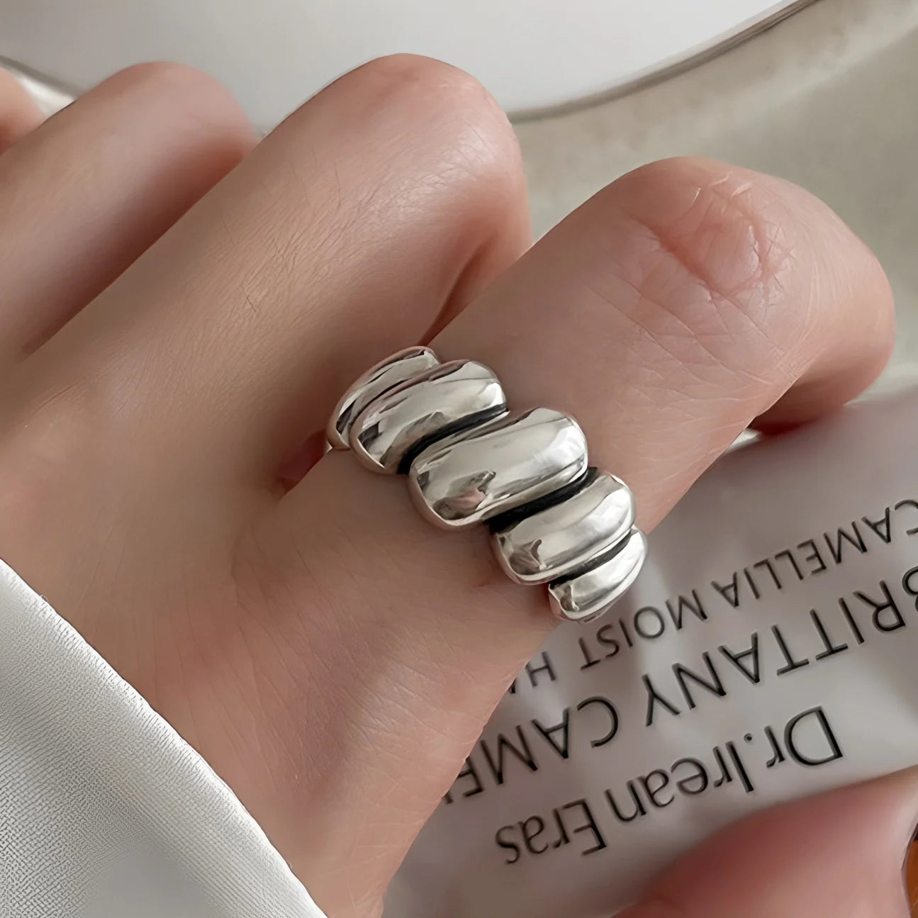 PANJBJ 925 anelli in pietra nera geometrica in argento sterling per le donne ragazza coreana semplice regolabile coppia gioielli Dropshipping