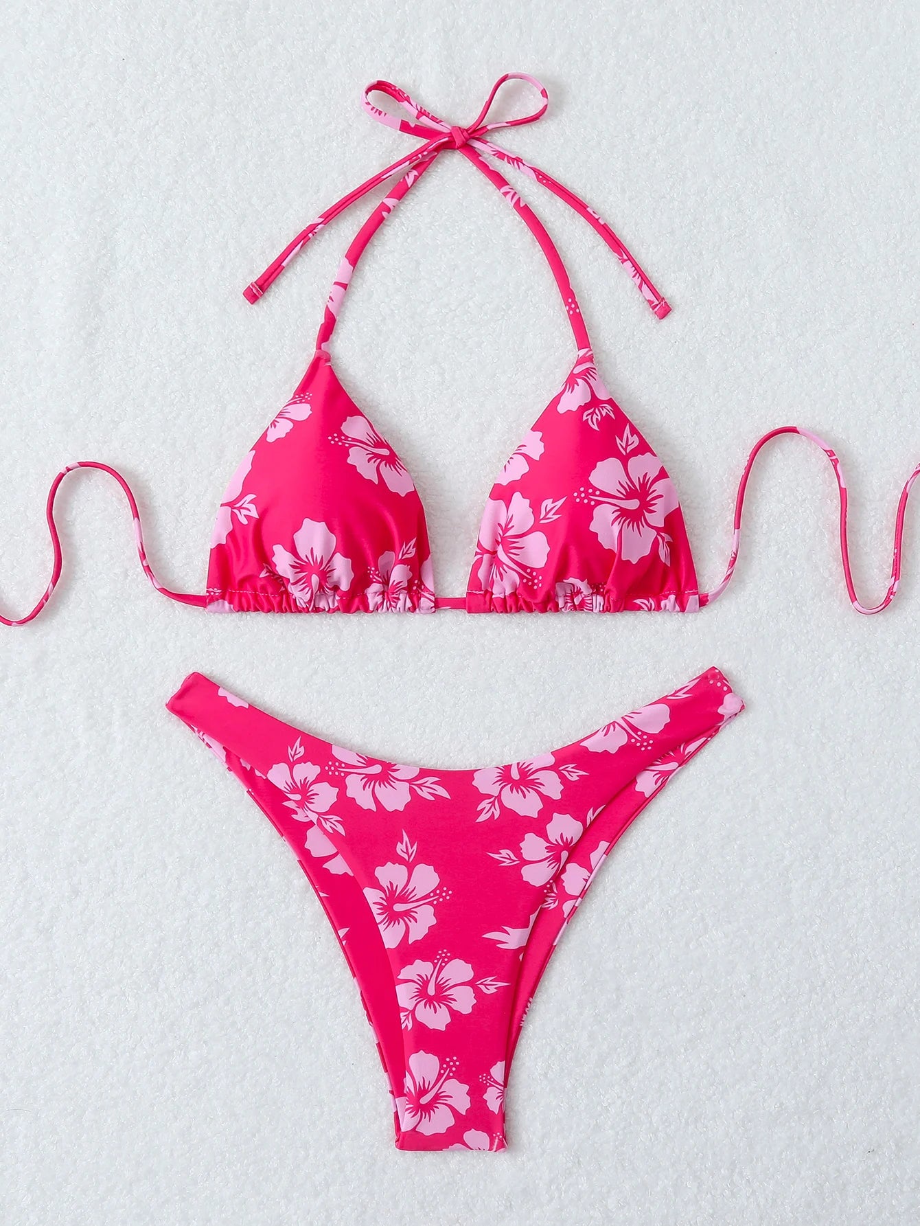 Costume da bagno estivo da donna sexy a vita alta con stampa floreale retrò in 2 pezzi con lacci