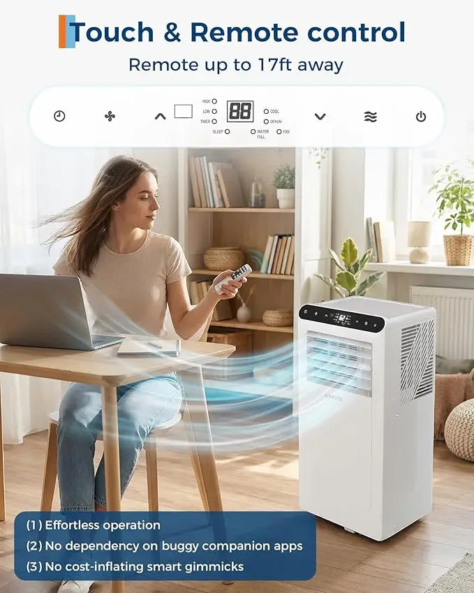 Condizionatore d'Aria Portatile da 8000 BTU, Silenzioso 3-in-1 per Interni con Funzioni di Raffreddamento, Deumidificazione, Timer 24H, Kit Completo per Finestre