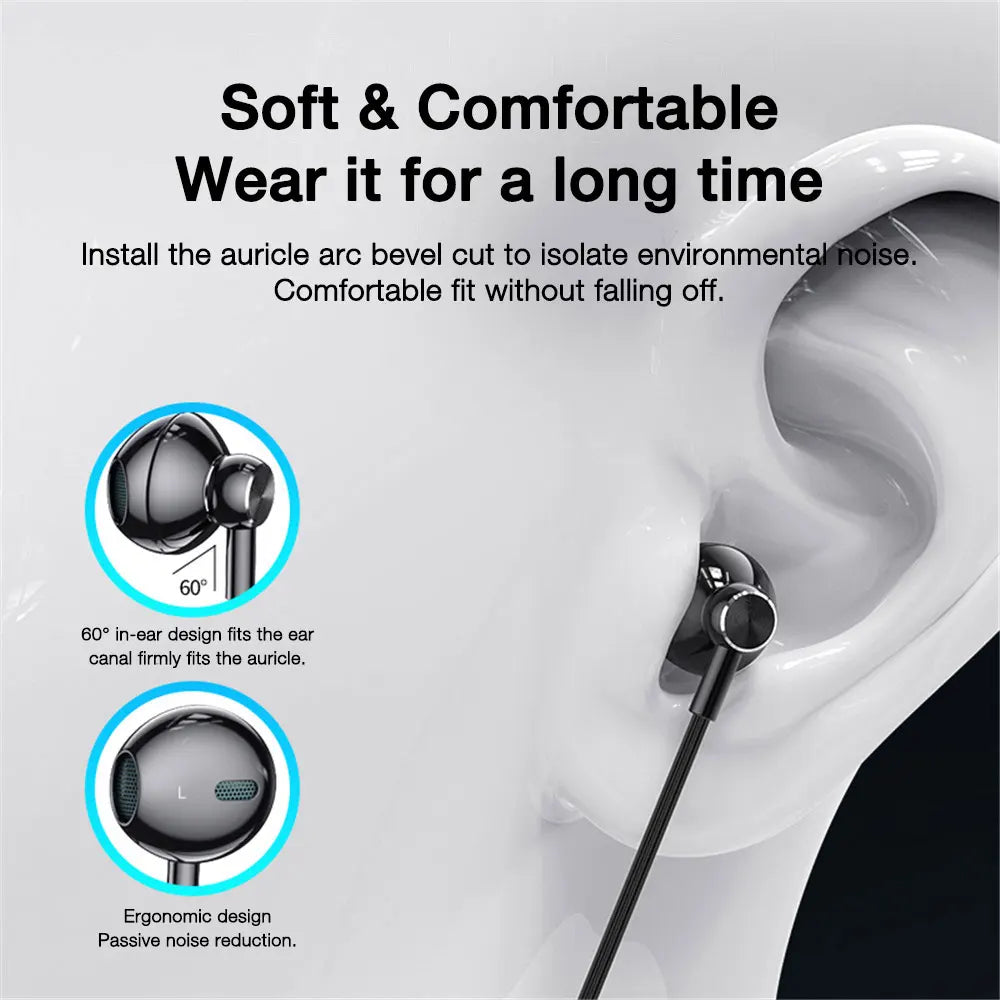 Cuffie cablate EARDECO con microfono auricolari originali HiFi Bass Stereo Music Sport cancellazione del rumore per telefono tipo C 3.5MM