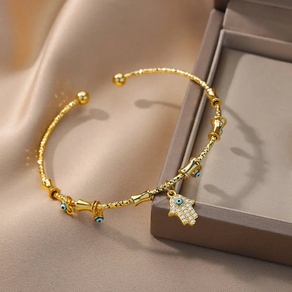 Bracciale mano malocchio per donna Bracciale in zircone in acciaio inossidabile Bracciale turco fortunato Coppia di gioielli di lusso pulsaras bijouxfemme