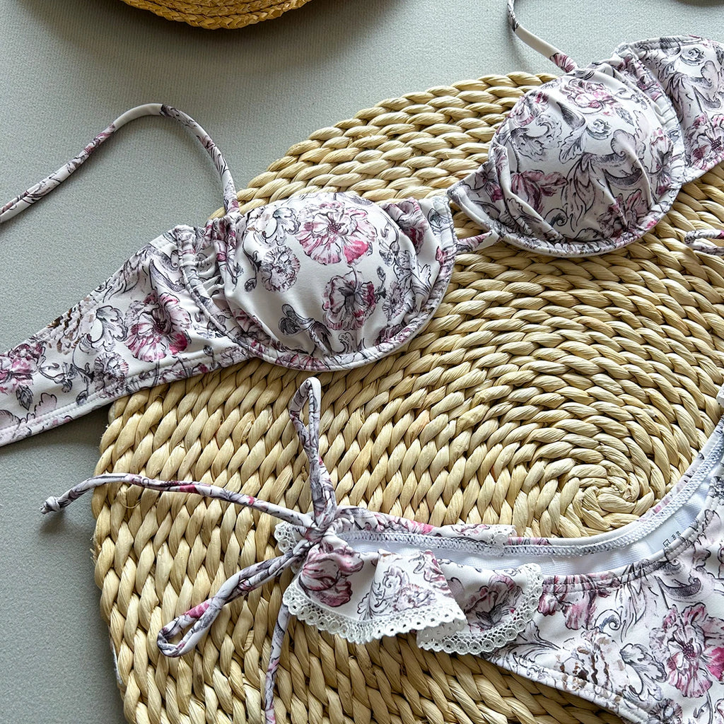 Push Up Bikini Donne Sexy Costumi da bagno Costumi da bagno femminili 2025 Bikini Set Costume da bagno floreale Costumi da bagno Beachwear Ruffle Biquini