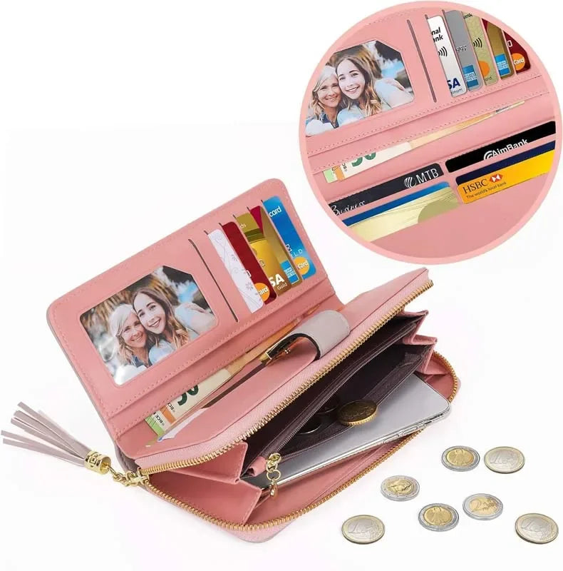 Pomelo Il miglior portafoglio da donna in tinta unita: cinturino da polso con pochette multi-carta in vera pelle con blocco RFID