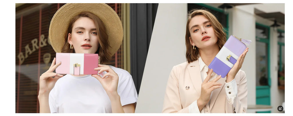 Pomelo Il miglior portafoglio da donna in tinta unita: cinturino da polso con pochette multi-carta in vera pelle con blocco RFID
