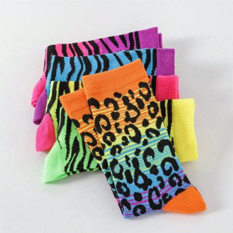 5 Pairs UNISEX Leopard Print Personalized Fashion Breathable Thin Funny Sweat-absorbing Spring Simple Socks For Girls Wholesale
