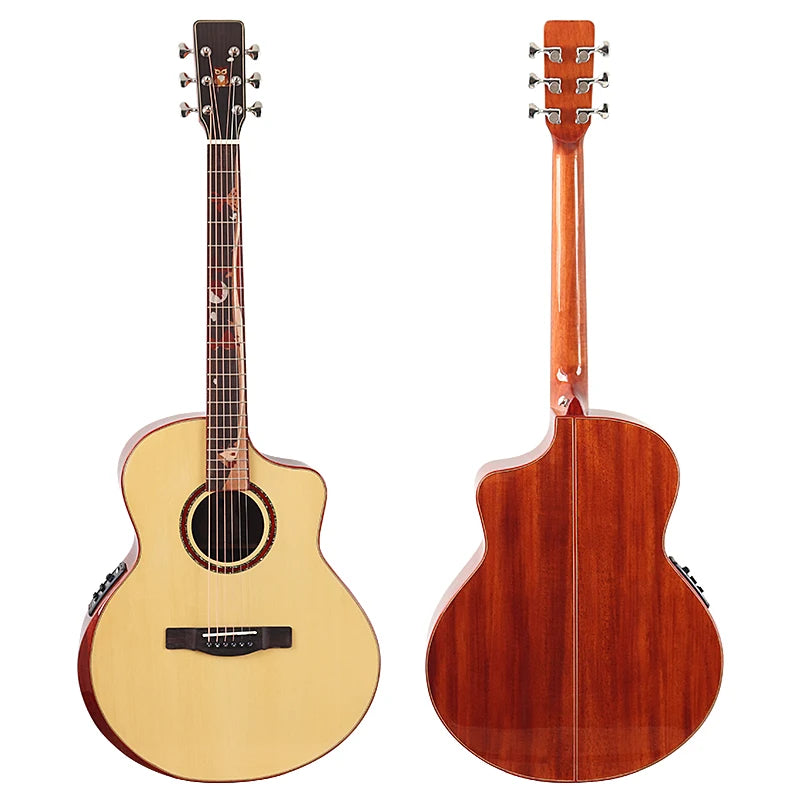 Chitarra acustica elettrica a 6 corde Chitarra elettrica folk con design tagliato con top in abete massello da 40 pollici con pickup