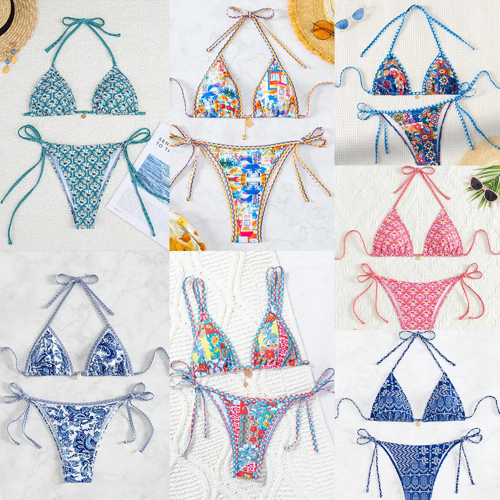 Nuovo Set Bikini Triangolo 2026 - Costume da Bagno Push-Up con Stampa Floreale e Slip Brasiliano