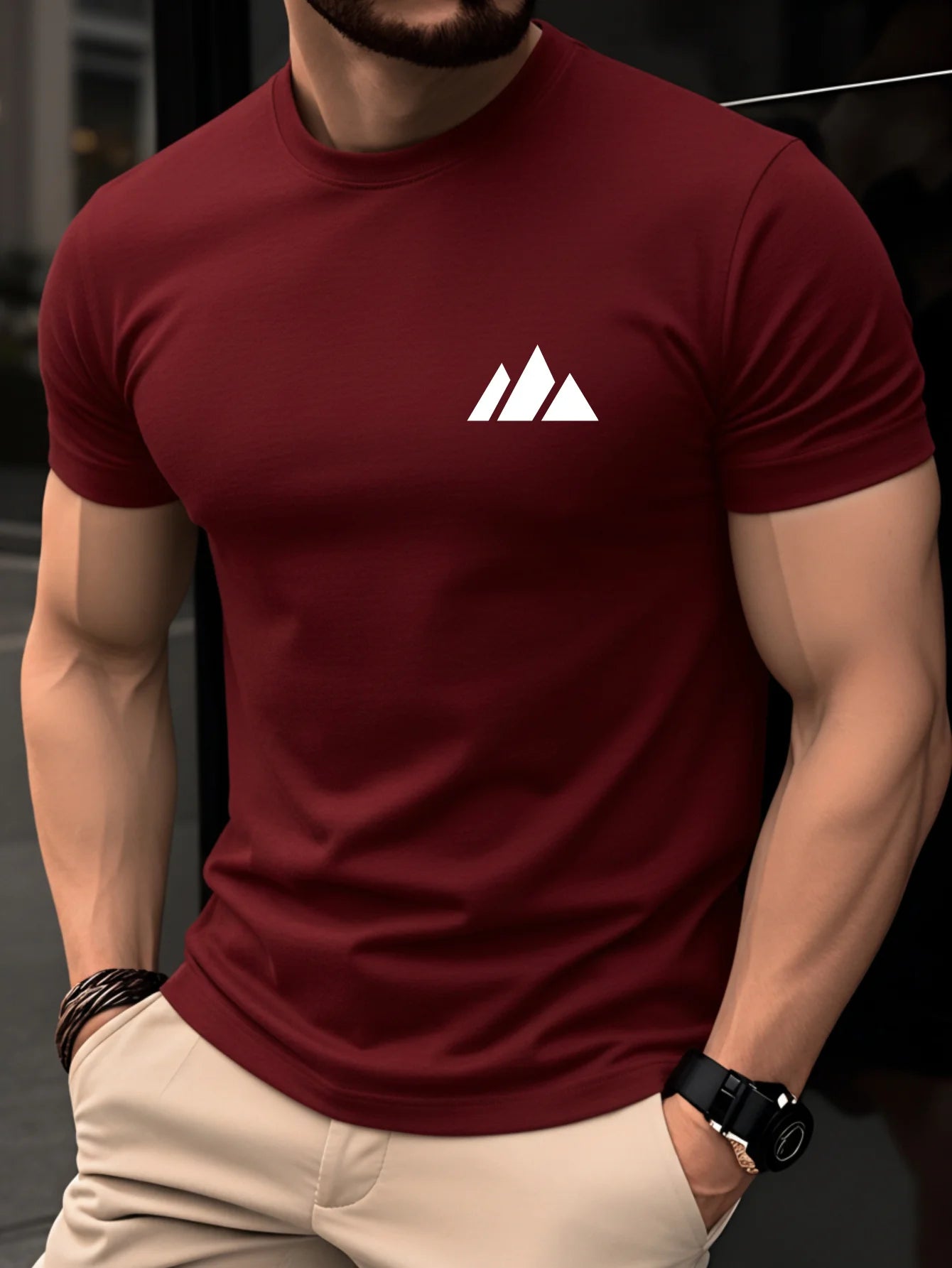 T-shirt da uomo estiva 100% cotone, casual, alla moda, con stampa geometrica, vestibilità ampia, traspirante, girocollo, manica corta