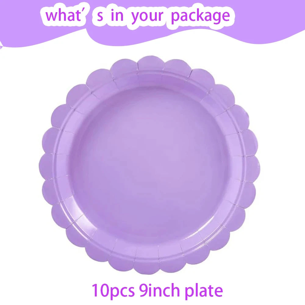 Piatti per feste usa e getta a forma di petalo viola chiaro blu da 7/9 pollici Ragazze Rosa Decorazione di compleanno per matrimoni Forniture per feste per baby shower