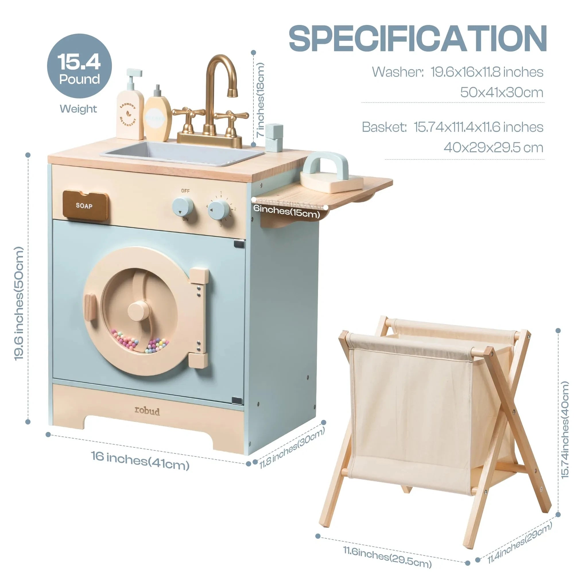 Cucina Giocattolo in Legno Robud per Bambini, Set Completo ad Angolo con Forno, Frigorifero e Lavatrice, Regalo di Compleanno Perfetto per Piccoli Chef